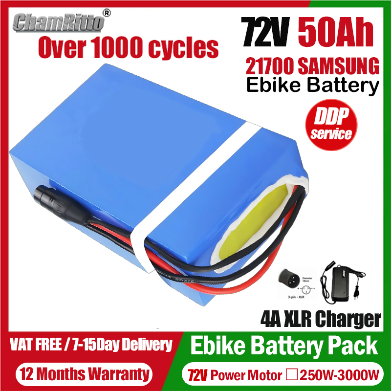 72V 50Ah 21700 Lithium Battery - 72V Electric Bicycle cham-rider 84V 3000w