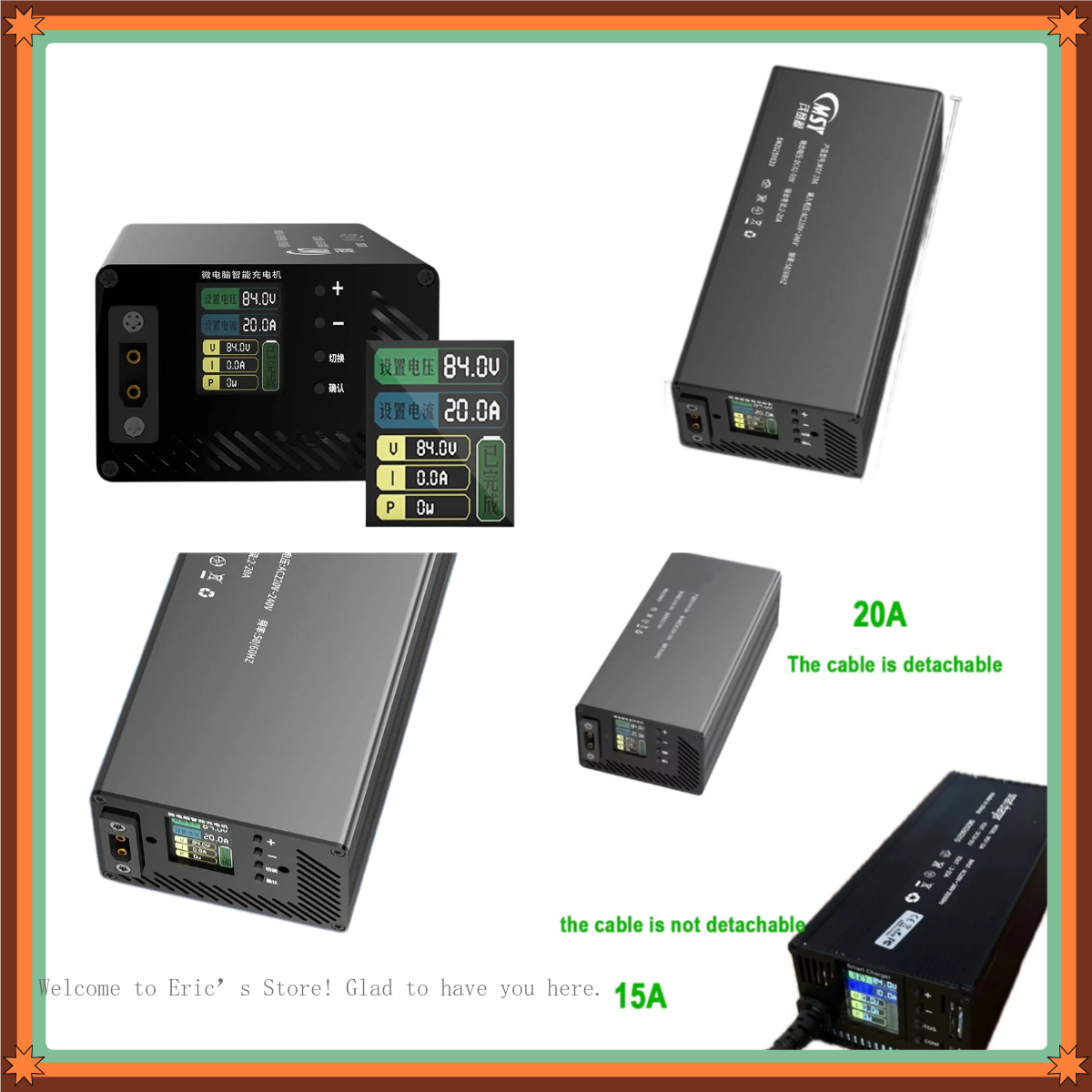84V 20A Smart Charger - 10-93V 2-30A Adjustable Charger 50.4V 87.6V
