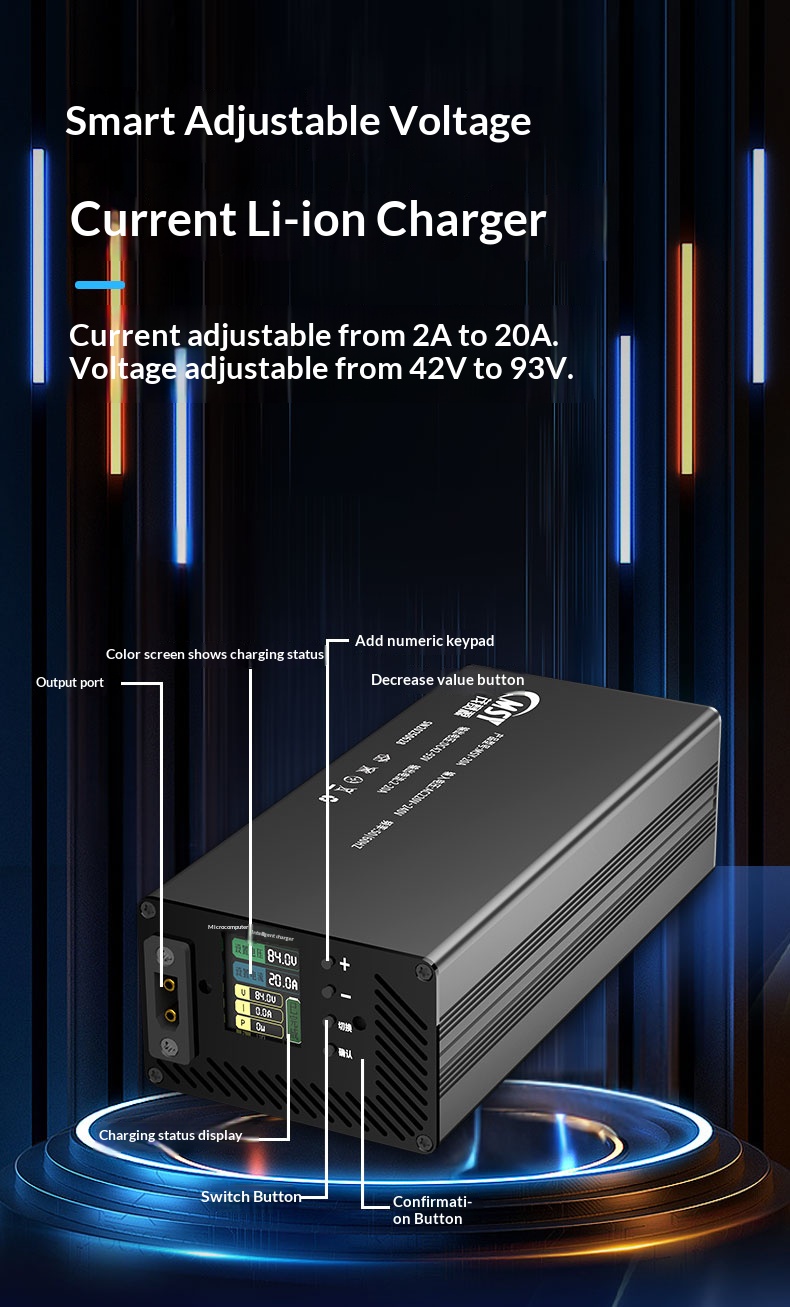 10-93V 2-30A Adjustable Charge - 84V 20A Smart Charger review and price